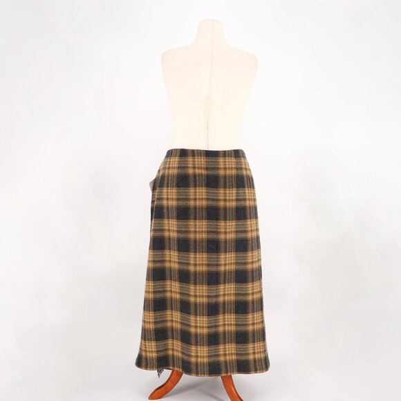 NWT DENIM&CO. Vintage Plaid Fringe Trim Wrap Midi Skirt Wool Blend Size 24W - Picture 4 of 8
